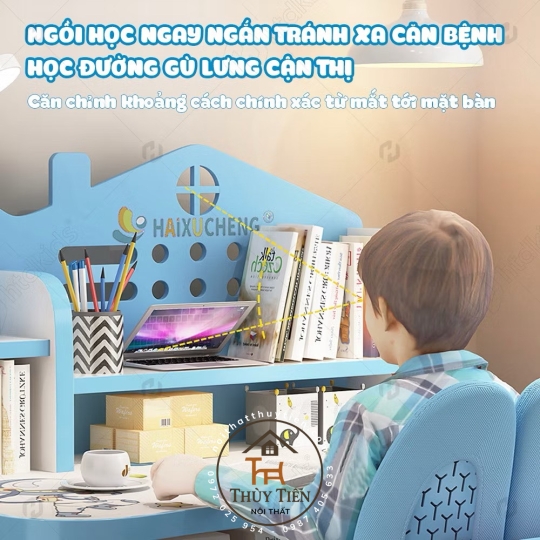 Bộ Bàn Ghế Học Sinh X03 Có Giá Sách, Bàn Học Cho Bé Tiểu Học Nâng Hạ Chiều Cao Linh Hoạt 