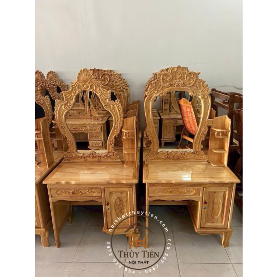 Bàn trang điểm gỗ gõ ngang 80cm kèm ghế