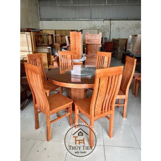 Bàn ăn gỗ sồi tròn 6 ghế thọ