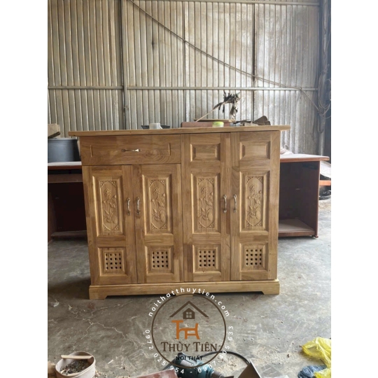 Mẫu tủ dép gỗ cao su ngang 1m2 4 cánh