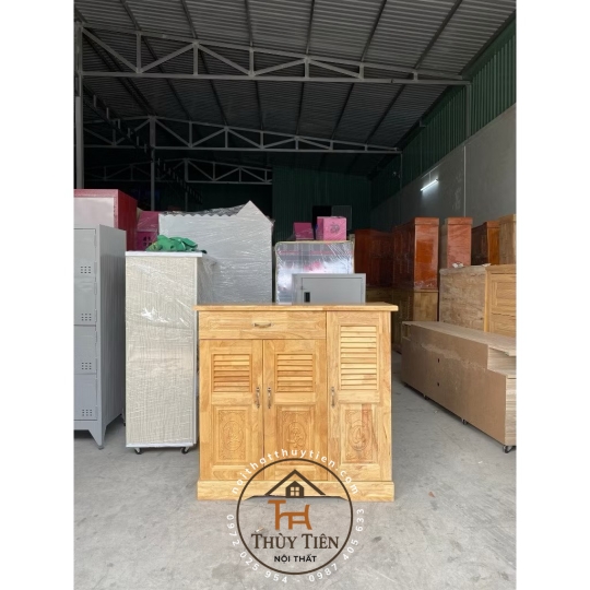 Tủ giày gỗ cao su tự nhiên khắc Phúc - Lộc - Thọ