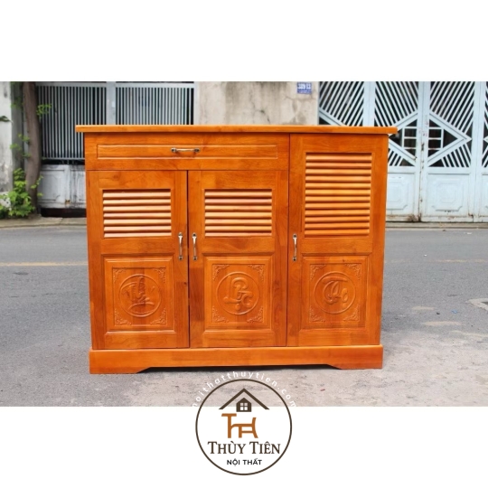 Tủ giày gỗ cao su tự nhiên khắc Phúc - Lộc - Thọ