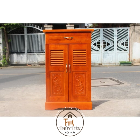 Tủ giày gỗ cao su tự nhiên khắc Phúc - Lộc - Thọ
