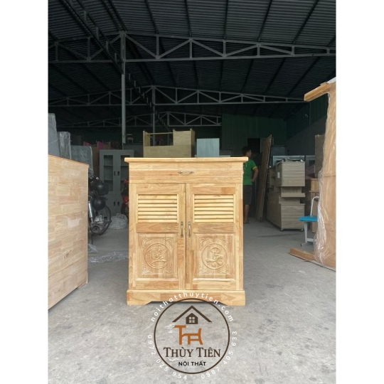 Tủ giày gỗ cao su tự nhiên khắc Phúc - Lộc - Thọ