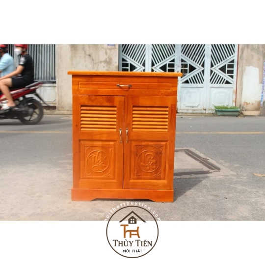 Tủ giày gỗ cao su tự nhiên khắc Phúc - Lộc - Thọ
