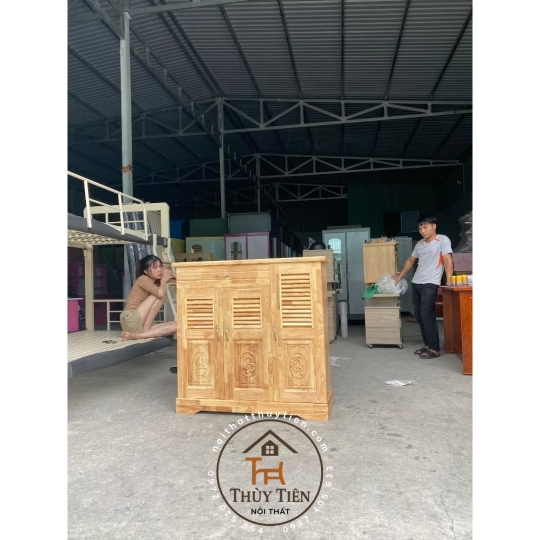 Tủ giày gỗ cao su tự nhiên khắc Phúc - Lộc - Thọ