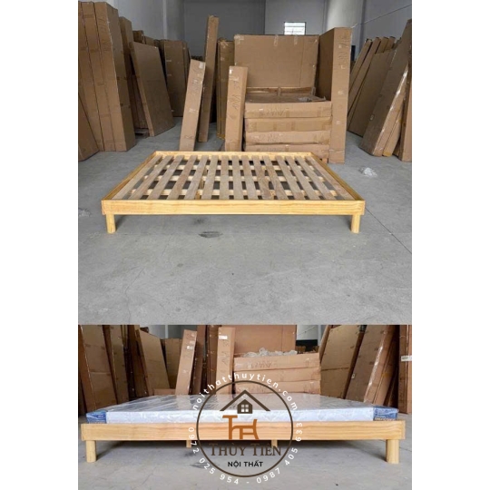 Giường gỗ thông sơn đẹp hàng lắp ráp