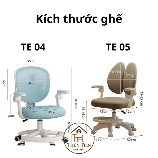 Ghế Công Thái Học Trẻ Em TE04, TE05 – Điều Chỉnh Chiều Cao, Chống Gù, Chống Cận