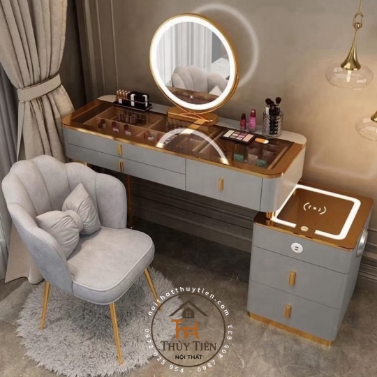 Bộ Bàn Trang Điểm Tặng Ghế M05, Thiết Kế Thông Minh, Tích Hợp Gương LED