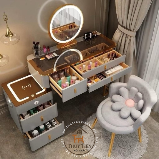 Bộ Bàn Trang Điểm Tặng Ghế M05, Thiết Kế Thông Minh, Tích Hợp Gương LED