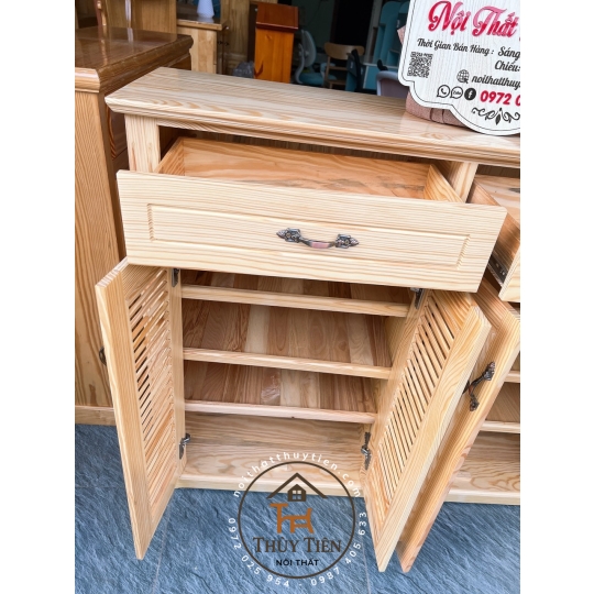 Tủ giày dép gỗ thông nguyên khối ngang 1m2