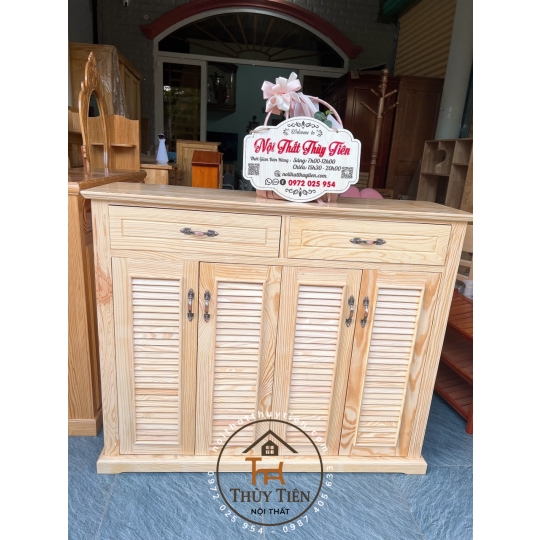 Tủ giày dép gỗ thông nguyên khối ngang 1m2