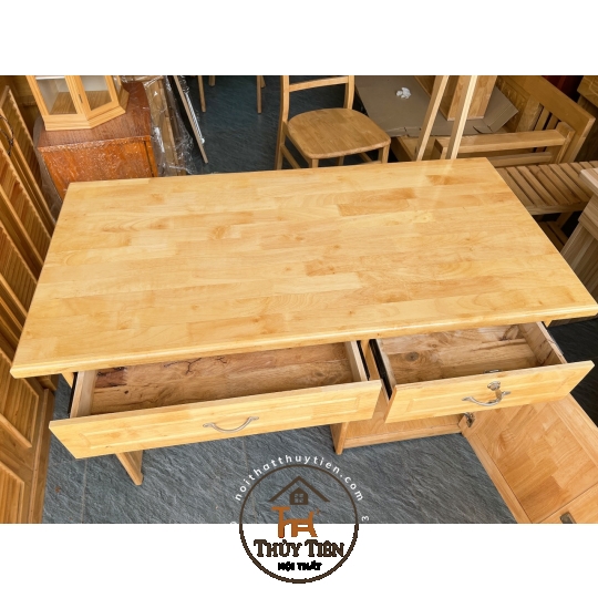 Bàn làm việc gỗ cao su tự nhiên 1m, 1m2, 1m4
