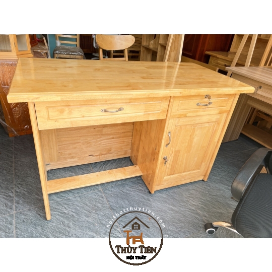Bàn làm việc gỗ cao su tự nhiên 1m, 1m2, 1m4