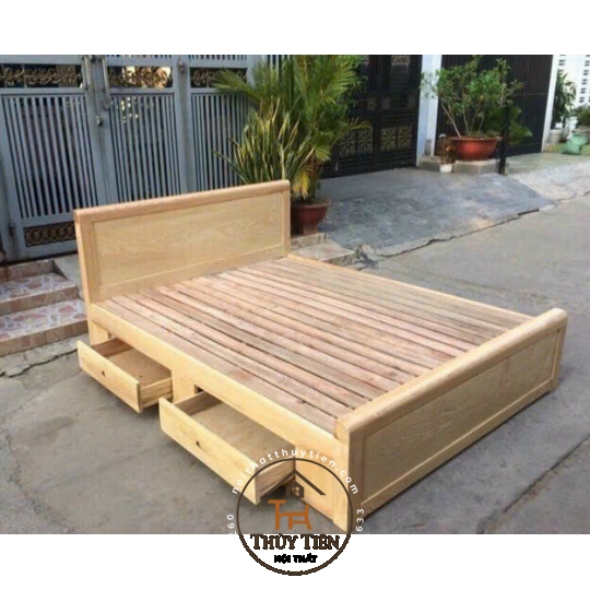 Giường ngủ Gỗ Sồi có hộc