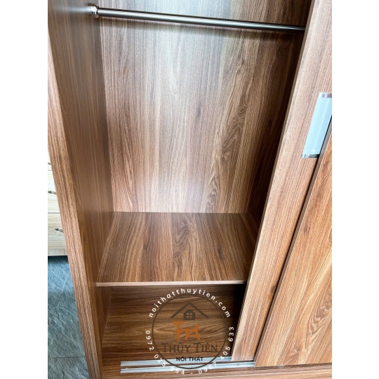 Tủ quần áo MDF lõi xanh cửa lùa có kệ ngoài ngang 1m6