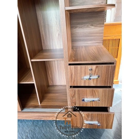 Tủ quần áo MDF lõi xanh cửa lùa có kệ ngoài ngang 1m6