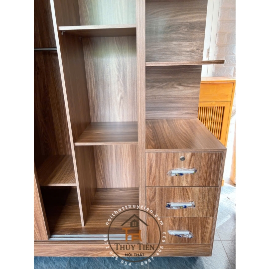 Tủ quần áo MDF lõi xanh cửa lùa có kệ ngoài ngang 1m6