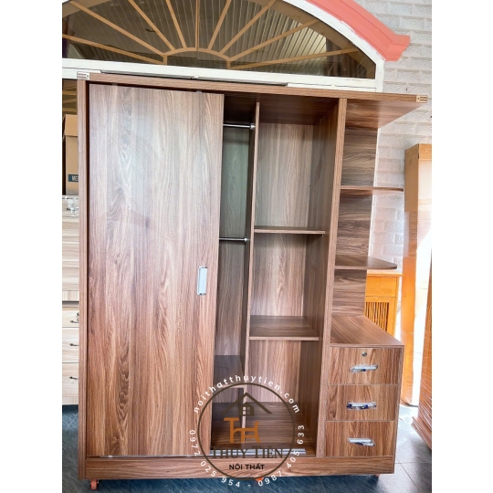 Tủ quần áo MDF lõi xanh cửa lùa có kệ ngoài ngang 1m6