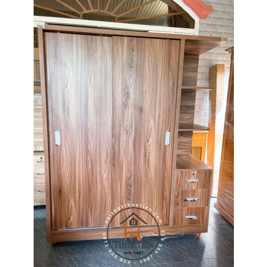 Tủ quần áo MDF lõi xanh cửa lùa có kệ ngoài ngang 1m6