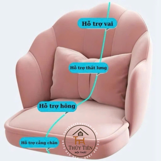 Ghế Vương Miện Thiết Kế Nỉ Nhung Cao Cấp, Kèm Gối Nơ Tinh Tế, Phù Hợp Cho Bàn Makeup và Làm Nail Sang Trọng