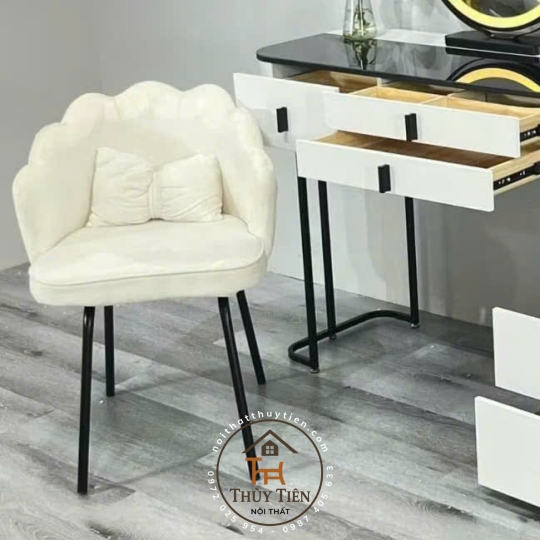 Ghế Vương Miện Thiết Kế Nỉ Nhung Cao Cấp, Kèm Gối Nơ Tinh Tế, Phù Hợp Cho Bàn Makeup và Làm Nail Sang Trọng
