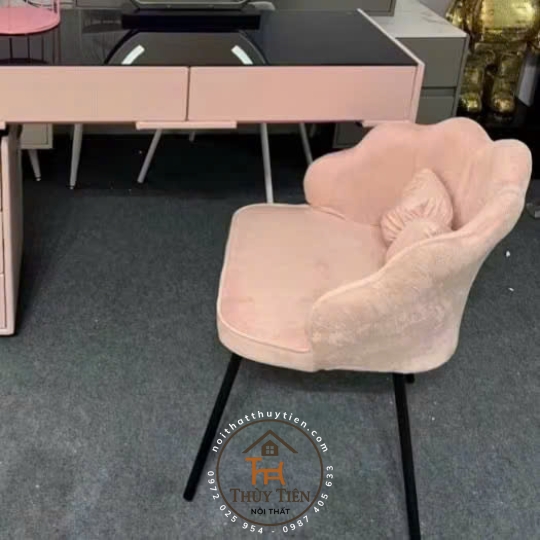 Ghế Vương Miện Thiết Kế Nỉ Nhung Cao Cấp, Kèm Gối Nơ Tinh Tế, Phù Hợp Cho Bàn Makeup và Làm Nail Sang Trọng