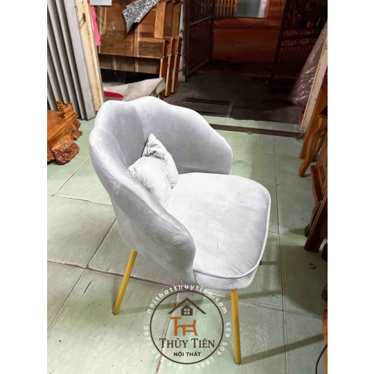 Ghế Vương Miện Thiết Kế Nỉ Nhung Cao Cấp, Kèm Gối Nơ Tinh Tế, Phù Hợp Cho Bàn Makeup và Làm Nail Sang Trọng