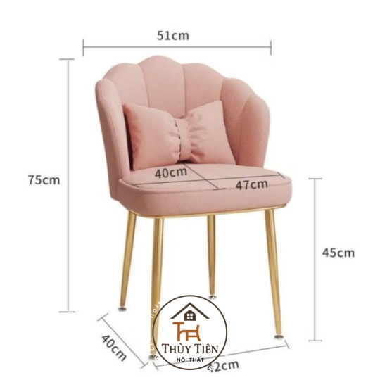 Ghế Vương Miện Thiết Kế Nỉ Nhung Cao Cấp, Kèm Gối Nơ Tinh Tế, Phù Hợp Cho Bàn Makeup và Làm Nail Sang Trọng