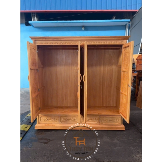 Tủ quần áo gỗ gõ đỏ toàn bộ- TQAGGD 009