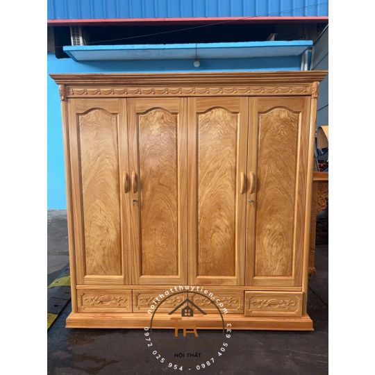 Tủ quần áo gỗ gõ đỏ toàn bộ- TQAGGD 009