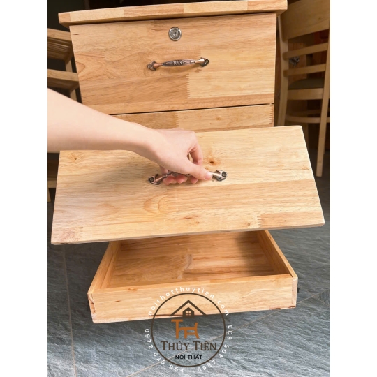 Tủ đầu giường gỗ cao su kèm ngăn ẩn giấu tiền - TDG 001