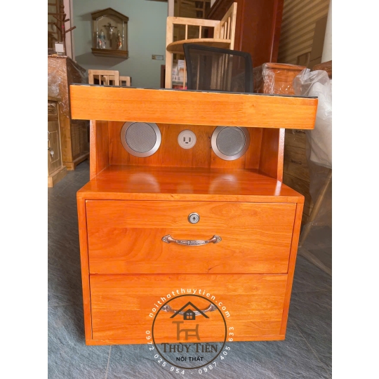 Tủ đầu giường gỗ cao su kiêm loa bluetooth kết hợp sạc điện thoại ko dây có ngăn ẩn giấu tiền thẻ từ 