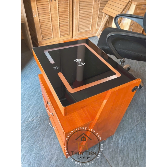 Tủ đầu giường gỗ cao su kiêm loa bluetooth kết hợp sạc điện thoại ko dây có ngăn ẩn giấu tiền thẻ từ 