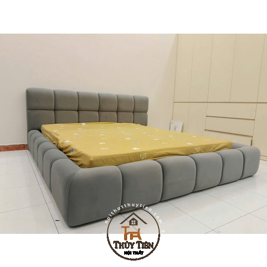 Giường bánh mì bọc nỉ nhung, vạt khung sắt
