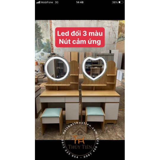 Bàn trang điểm MDF mẫu mới led và ko led kèm ghế