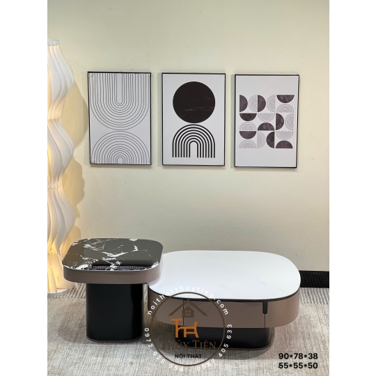 Bàn Sofa- Bàn trà nhập khẩu mặt kính công nghệ vân đá hiện đại phù hợp cho phòng khách