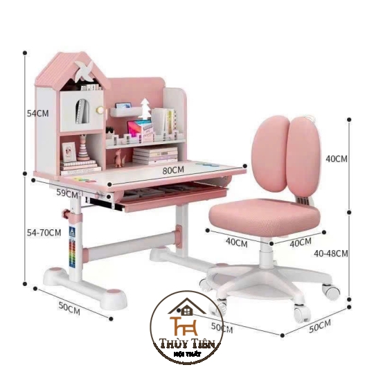 Bộ bàn học trẻ em F10 (bao gồm ghế) thông minh có ghế xoay 360 có bánh xe khóa tự động an toàn cho bé ngồi học